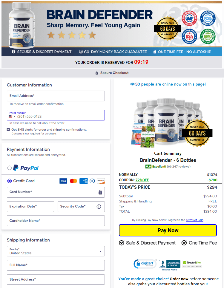 Brain Defender order page